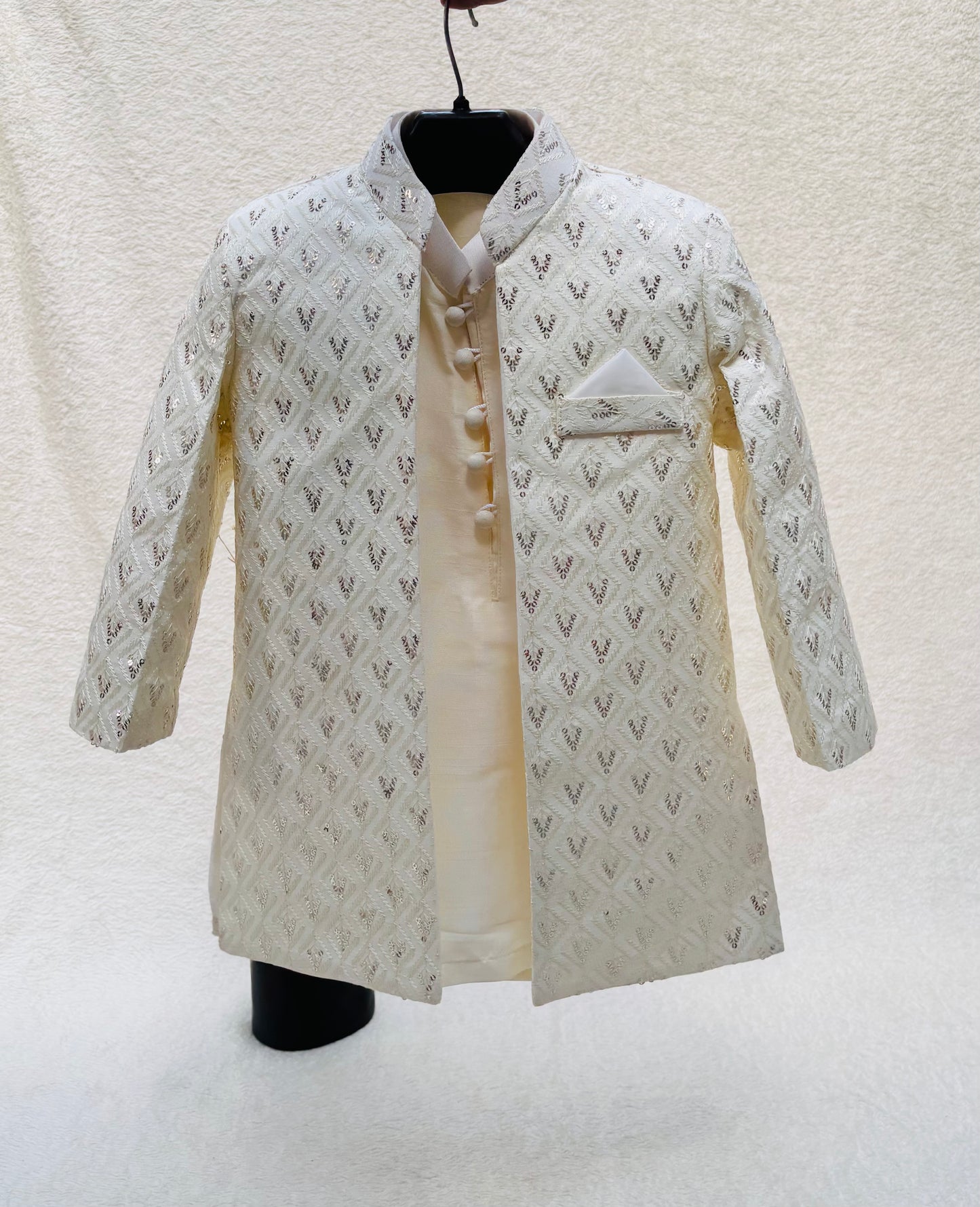 Off-White Embroidered Sherwani Suit (104)