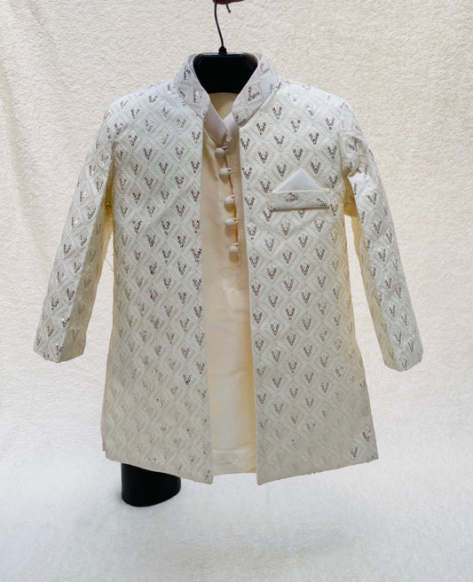 Off-White Embroidered Sherwani Suit (104)
