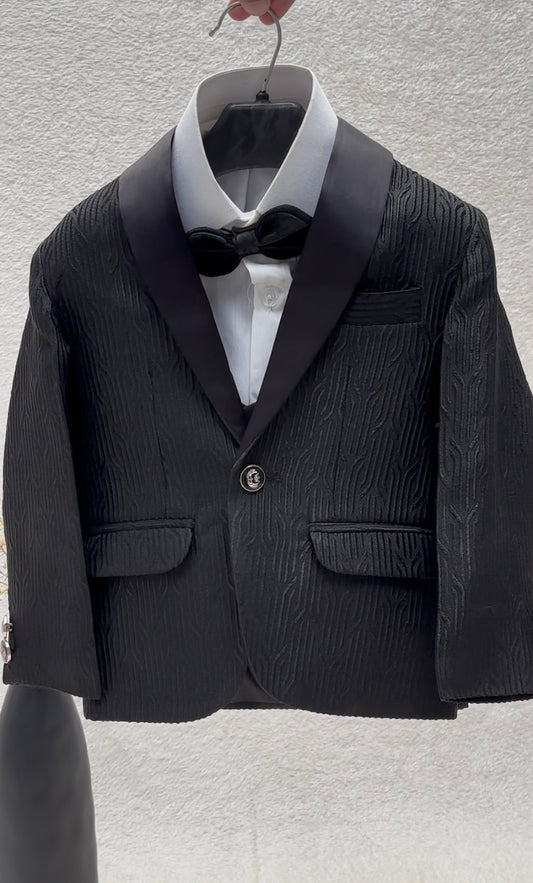 Self Textured Black Suit 4pc