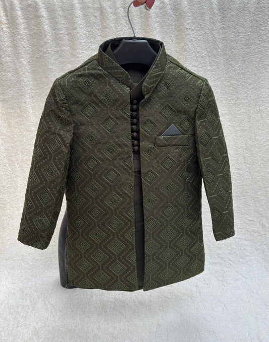 Mehandi Green Embroidered Sherwani Suit (103)