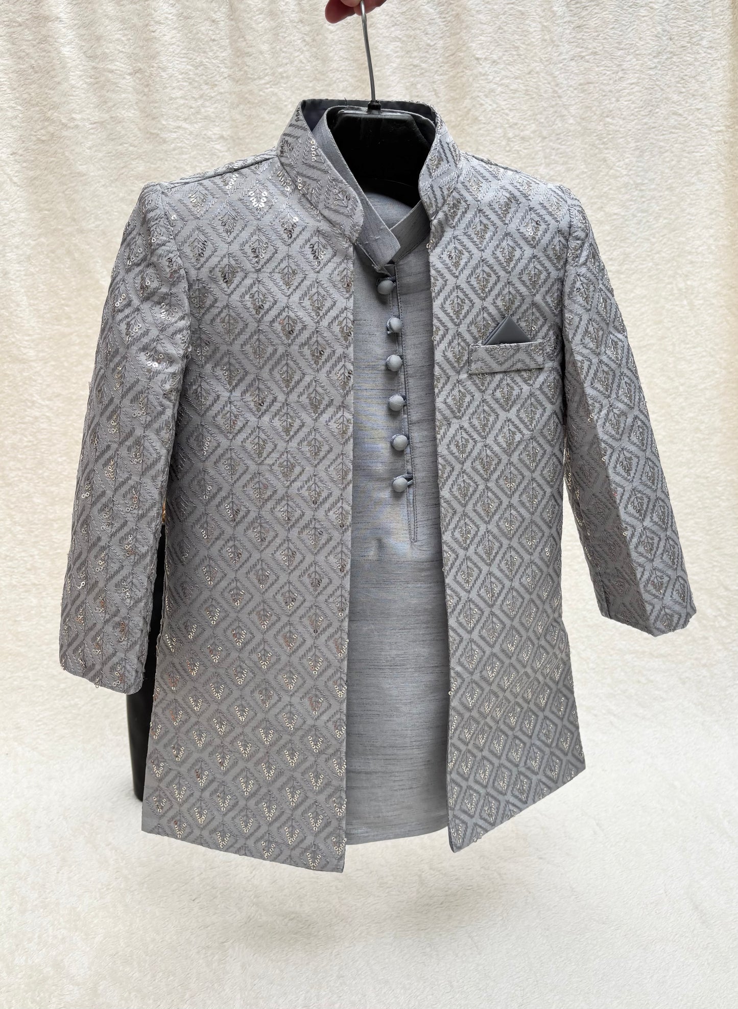 Light Gray Embroidered Sherwani Suit (101)