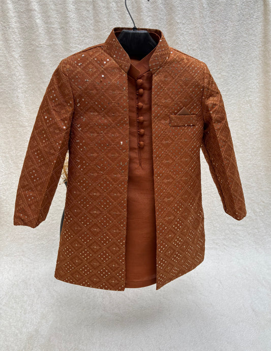 Rust Embroidered Sherwani Suit (101)