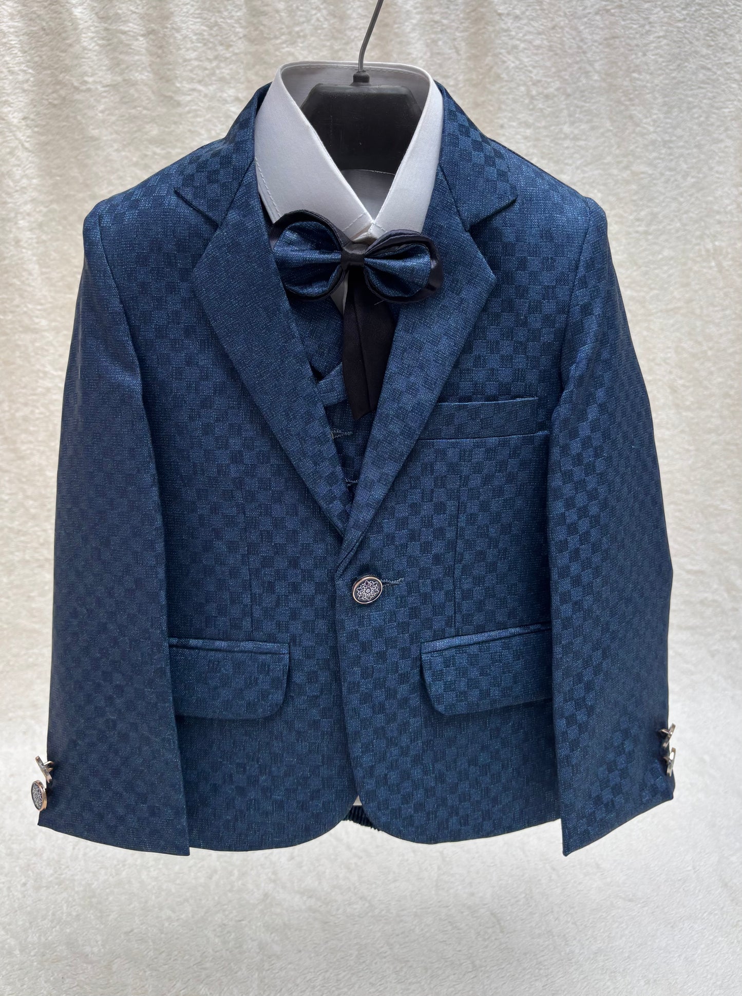 Zinc Blue Self Checkered Suit 4pc