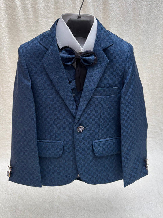 Zinc Blue Self Checkered Suit 4pc