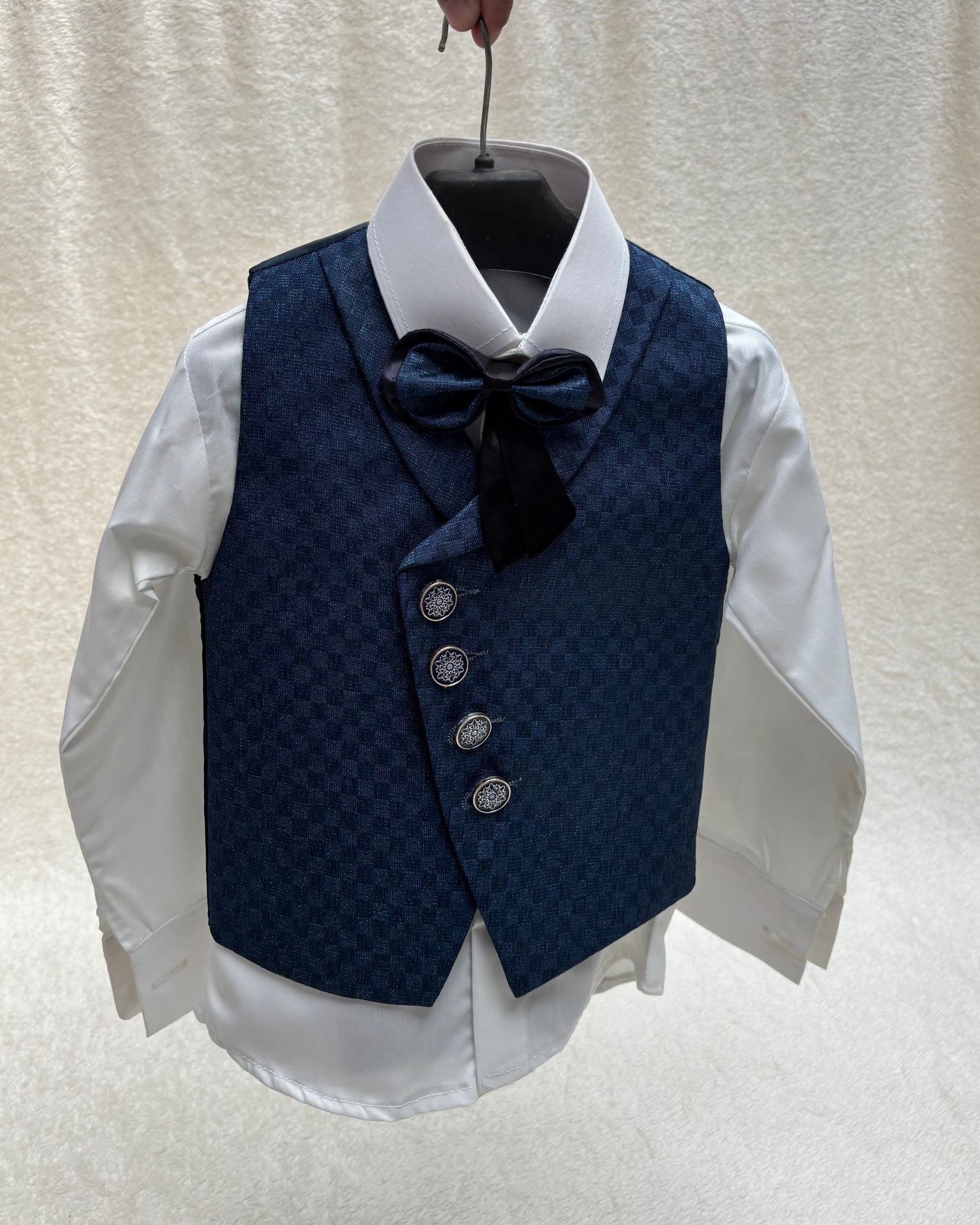 Zinc Blue Self Checkered Suit 4pc