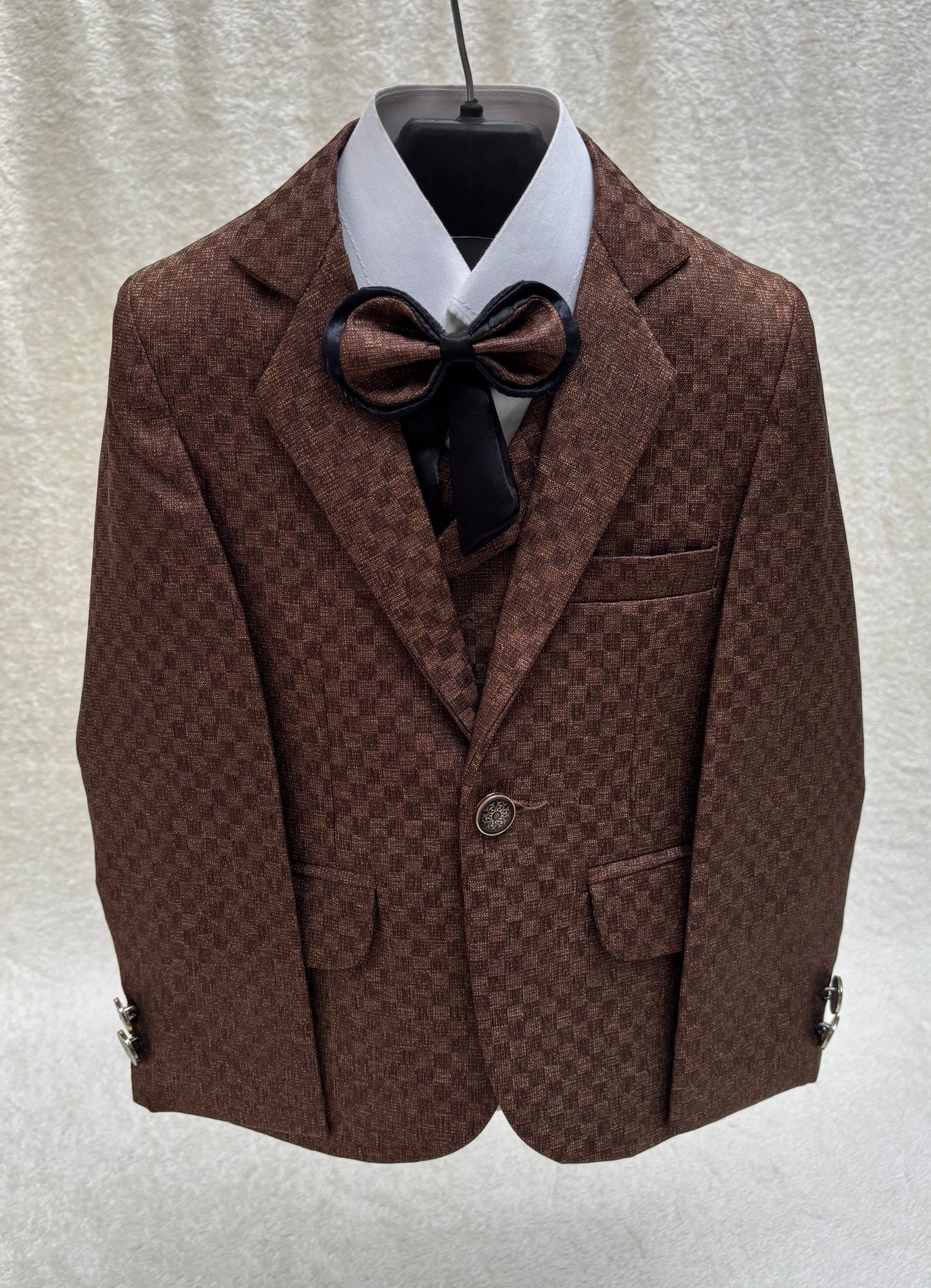 Brown Self Checkered Suit 4pc