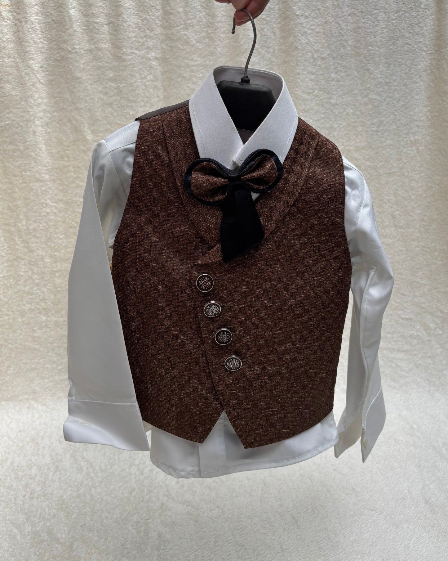 Brown Self Checkered Suit 4pc