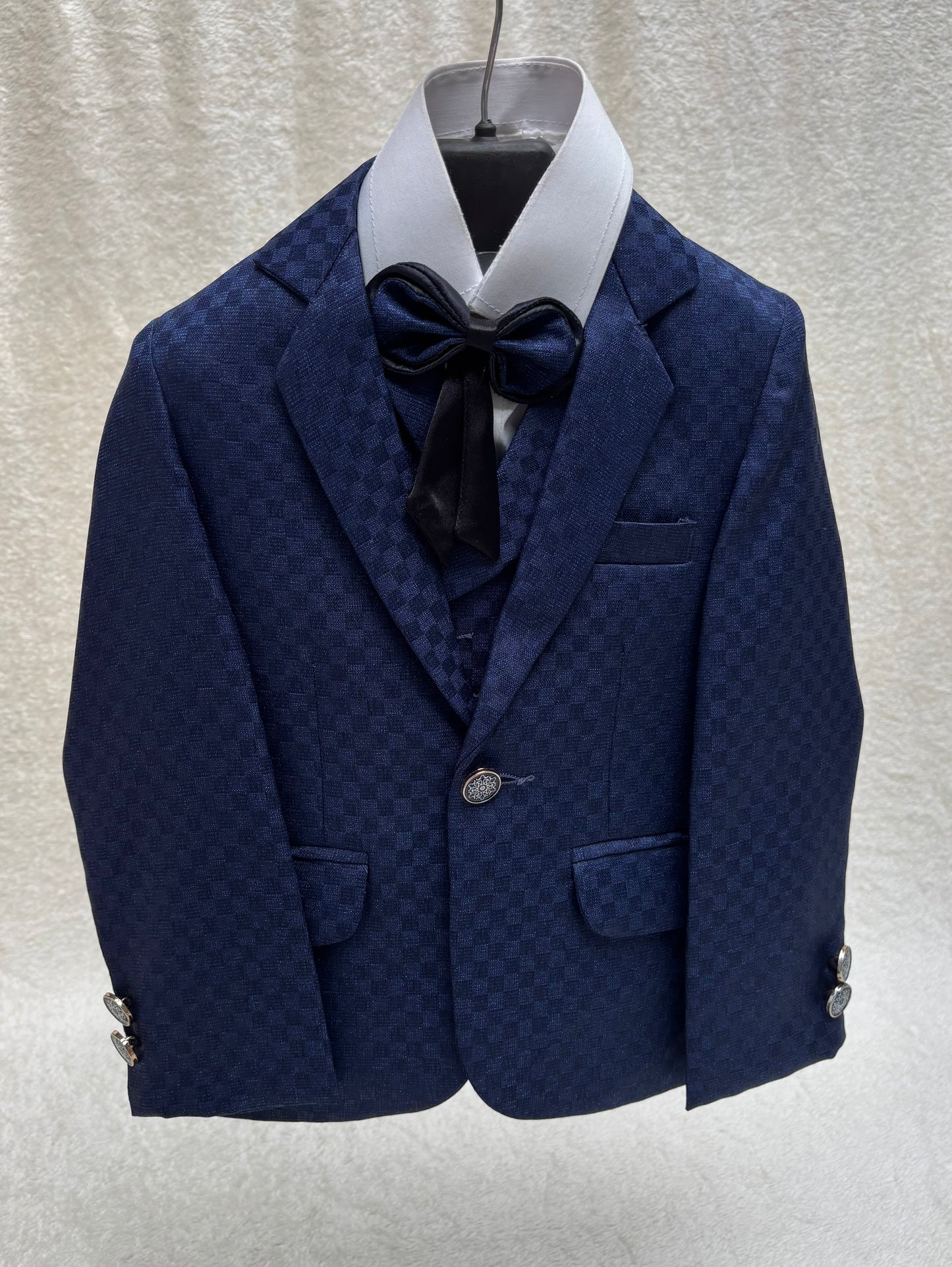 Navy Blue Self Checkered Suit 4pc