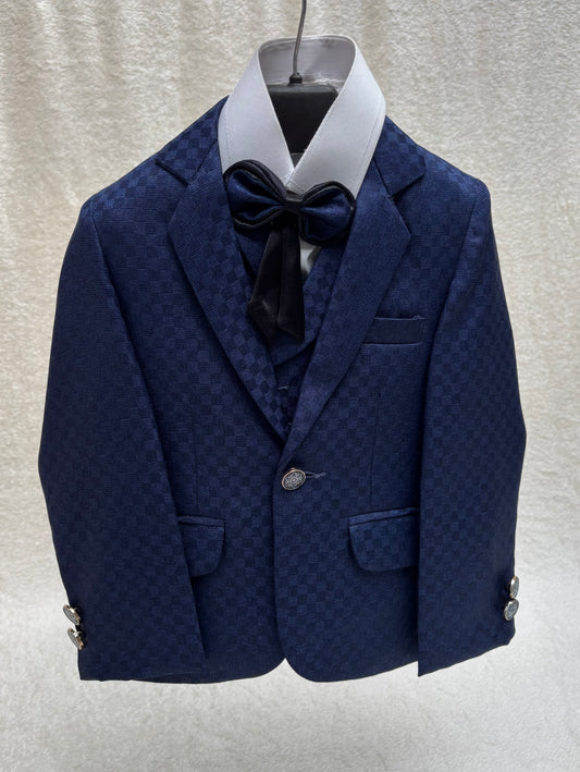 Navy Blue Self Checkered Suit 4pc