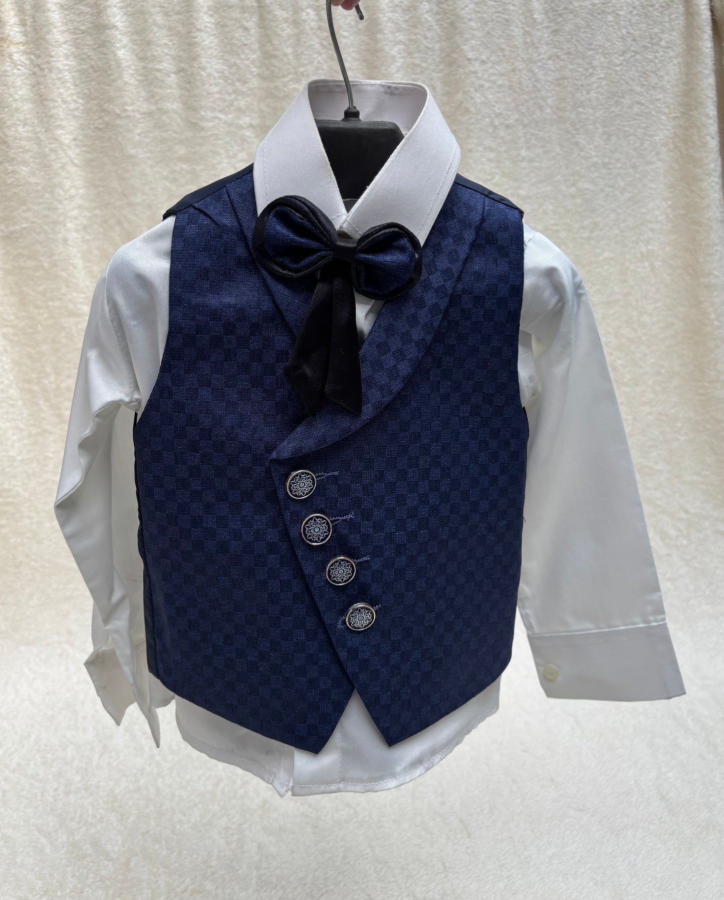 Navy Blue Self Checkered Suit 4pc