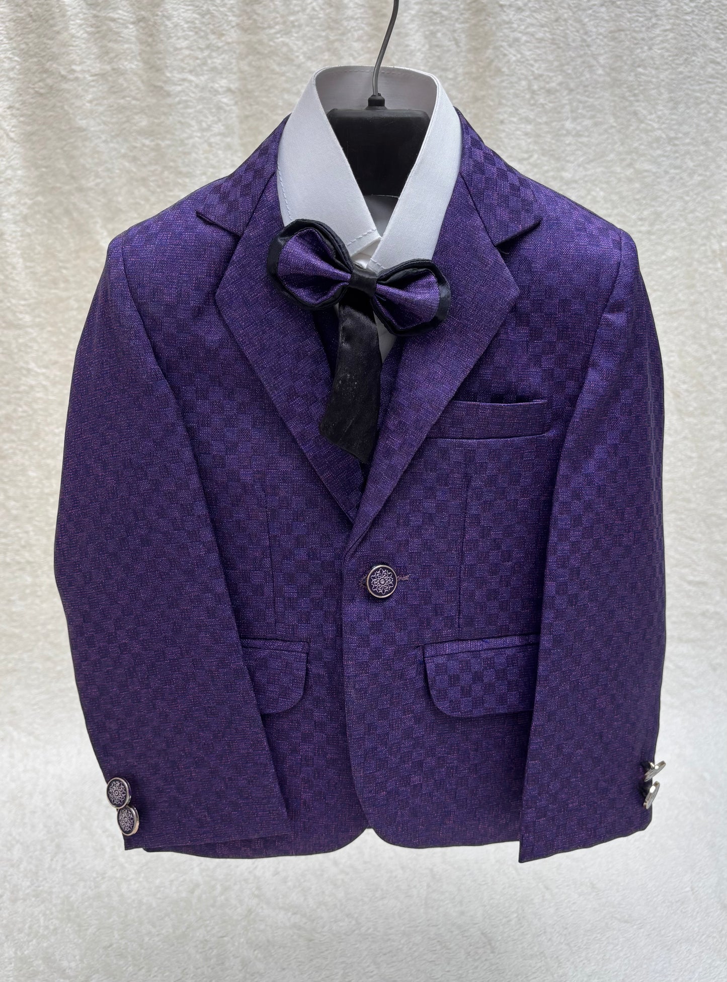 Dark Purple Self Checkered Suit 4pc