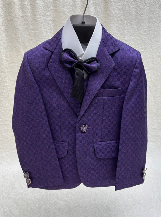 Dark Purple Self Checkered Suit 4pc