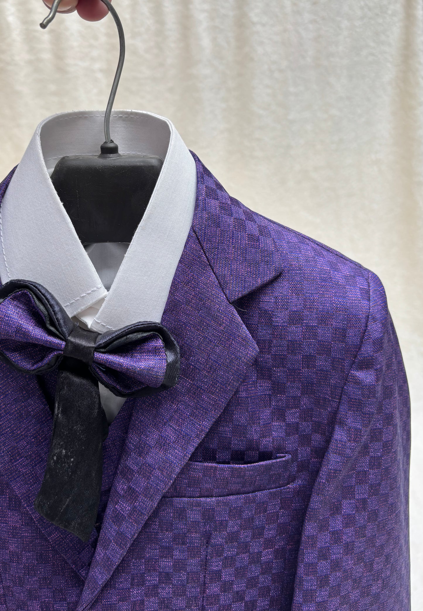 Dark Purple Self Checkered Suit 4pc