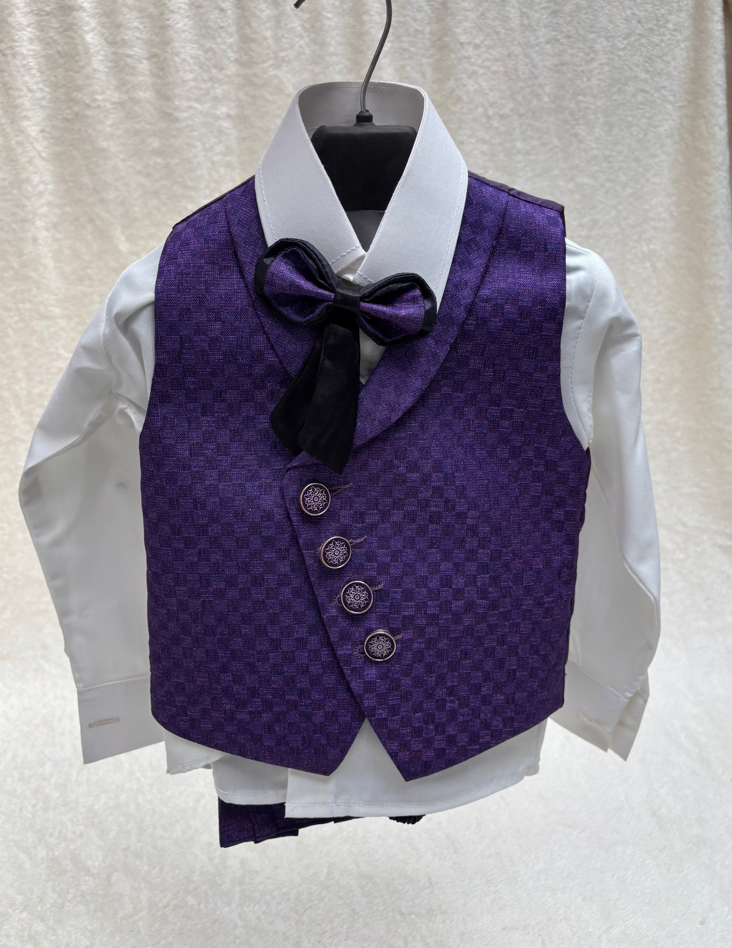 Dark Purple Self Checkered Suit 4pc