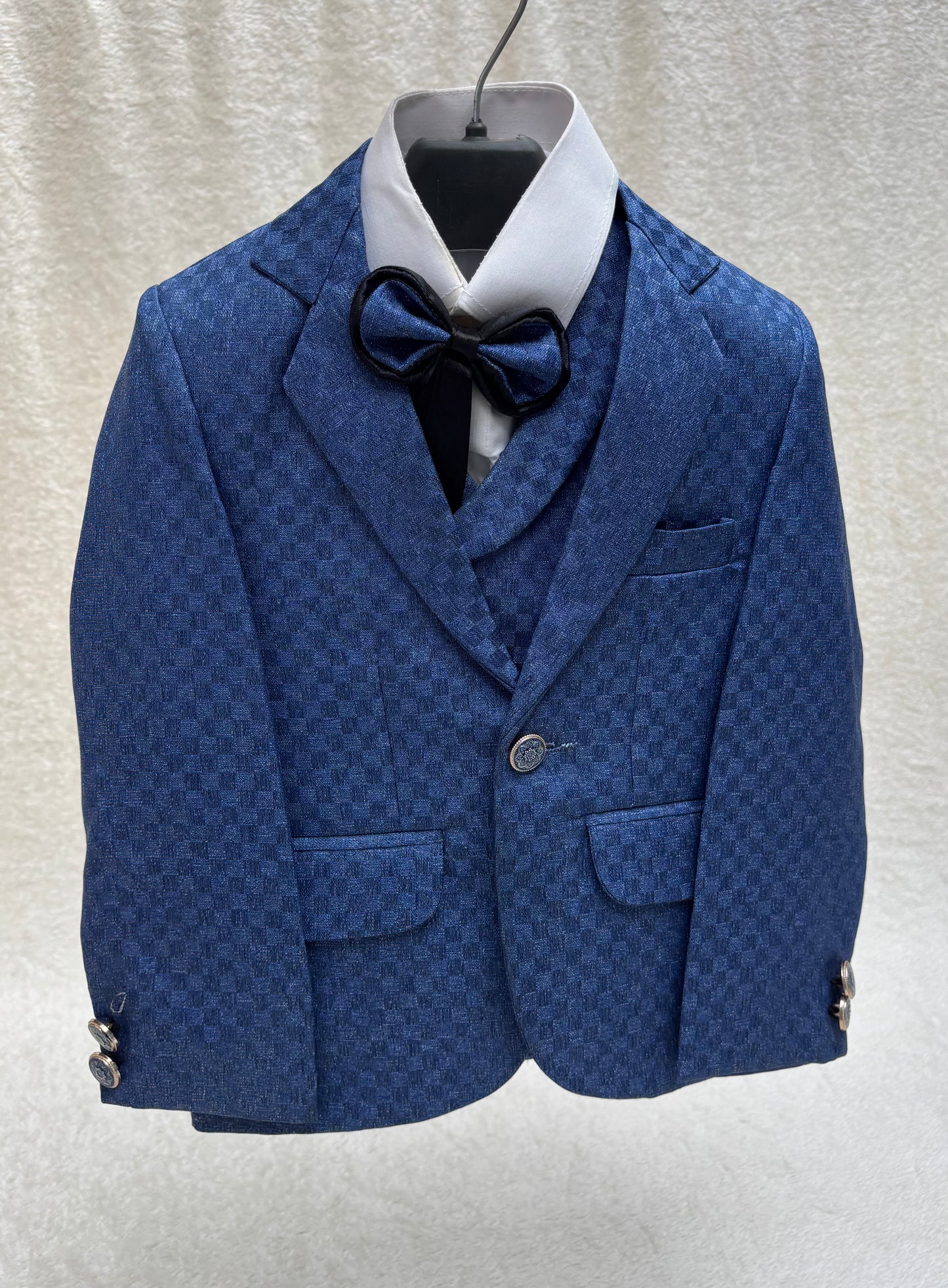 Blue Self Checkered Suit 4pc
