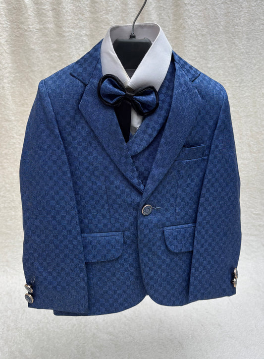 Blue Self Checkered Suit 4pc