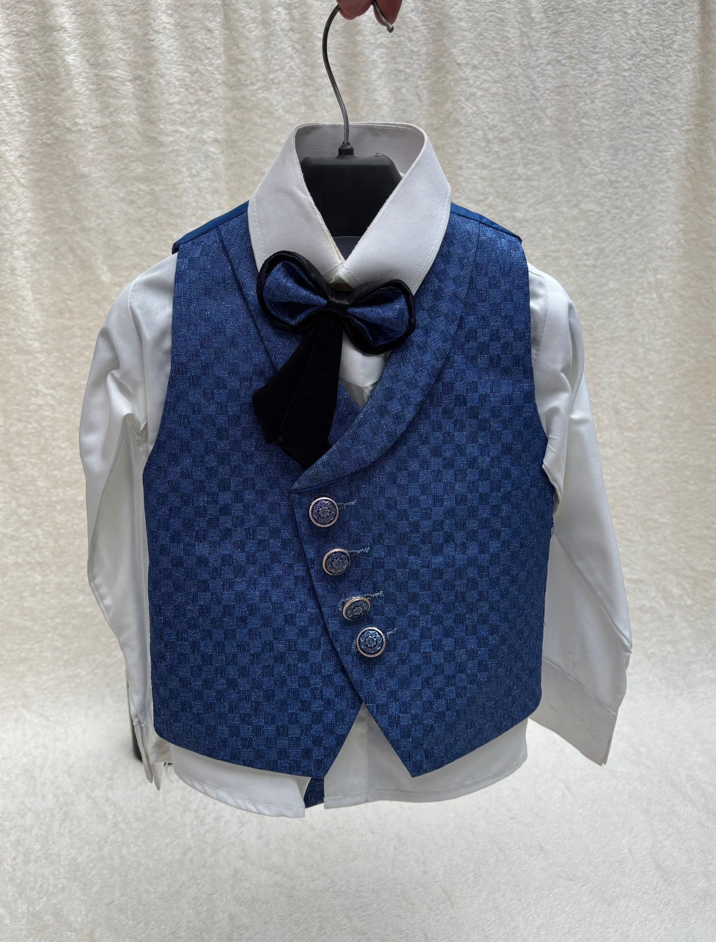 Blue Self Checkered Suit 4pc