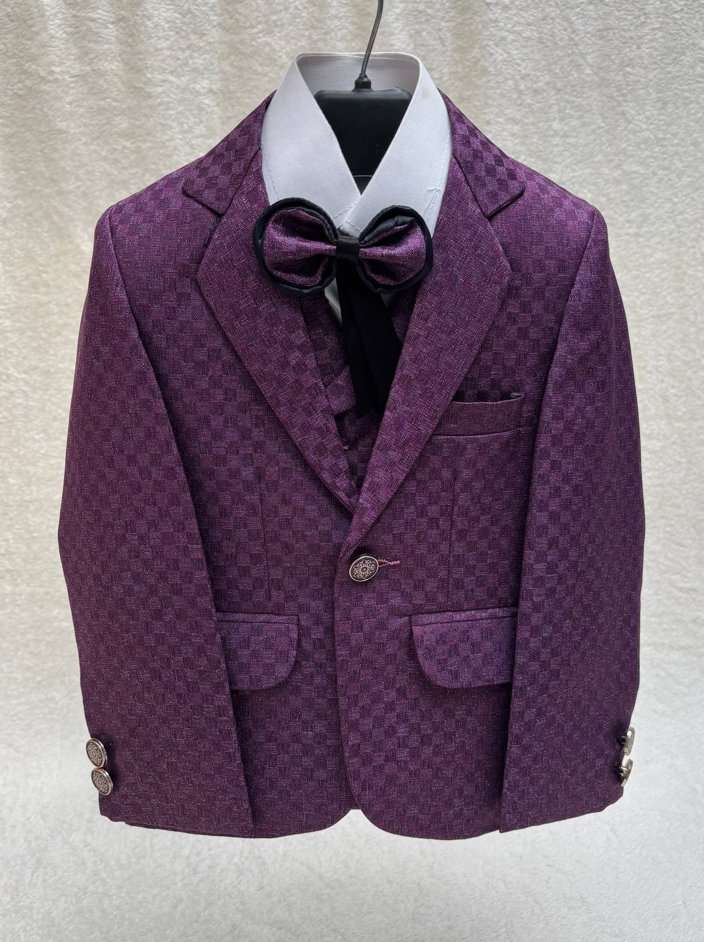 Purple Self Checkered Suit 4pc