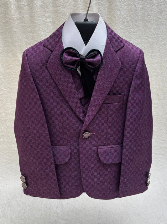 Purple Self Checkered Suit 4pc