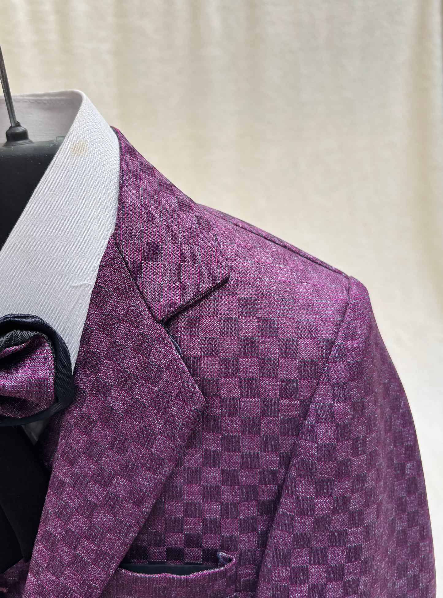 Purple Self Checkered Suit 4pc