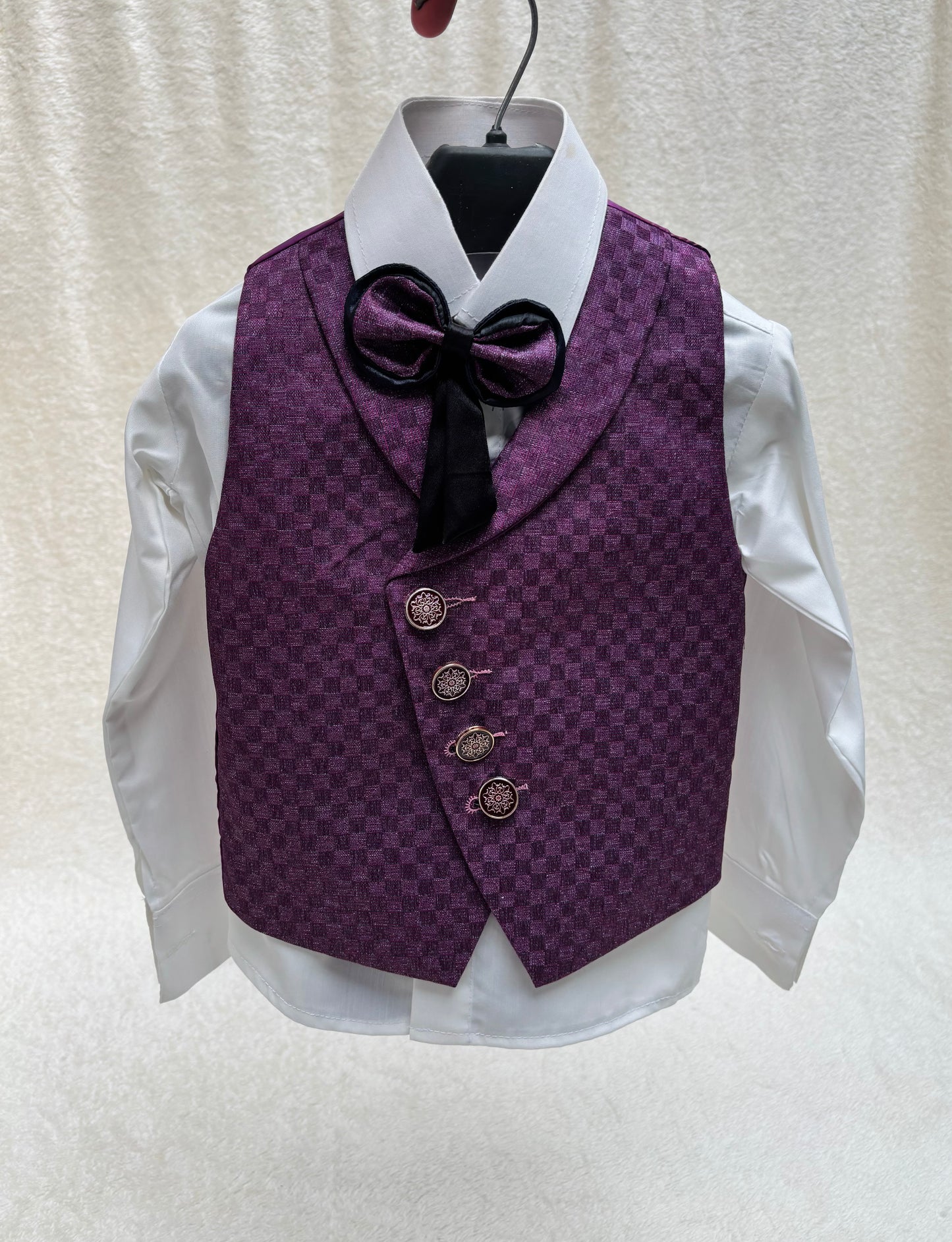 Purple Self Checkered Suit 4pc