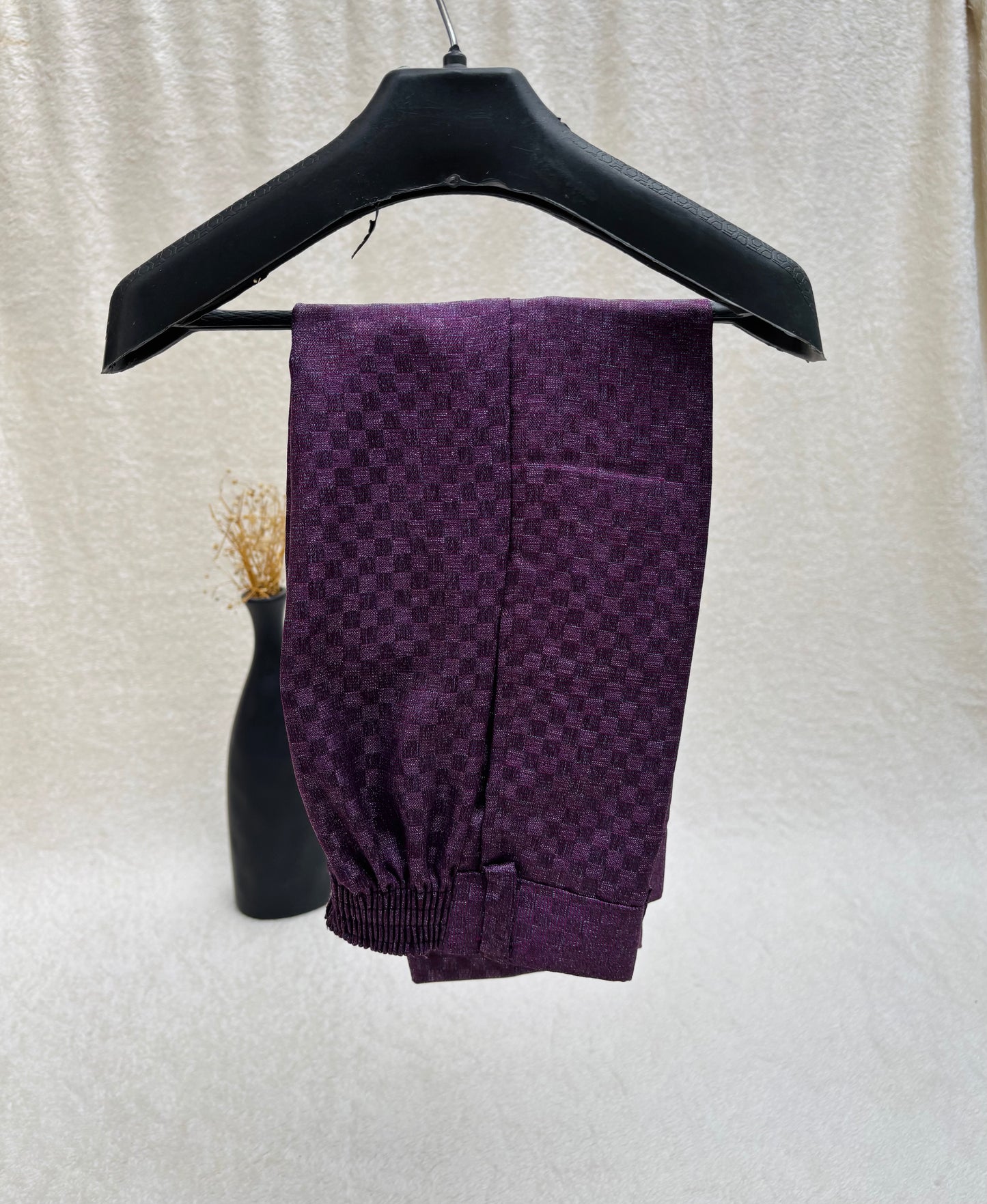 Purple Self Checkered Suit 4pc