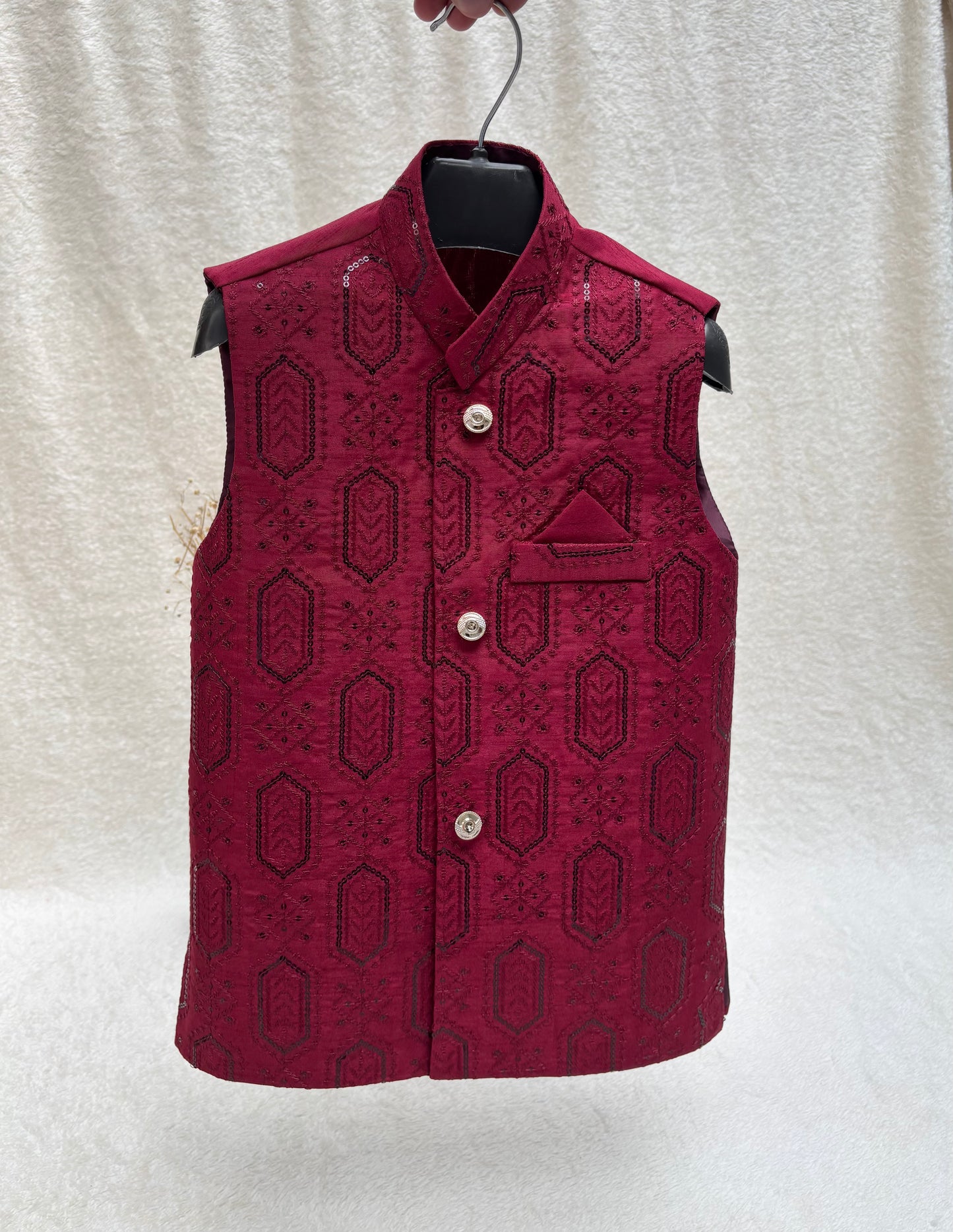 Maroon Embroidered Waistcoat (101)