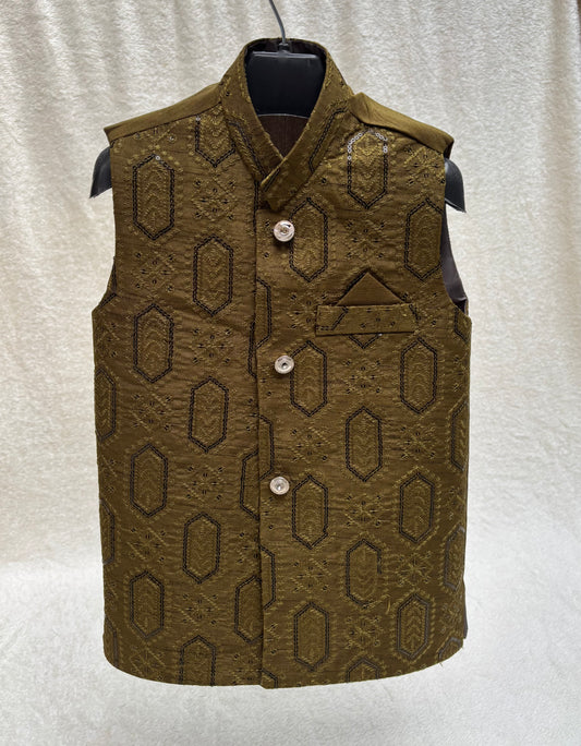 Mehandi Green Embroidered Waistcoat (101)