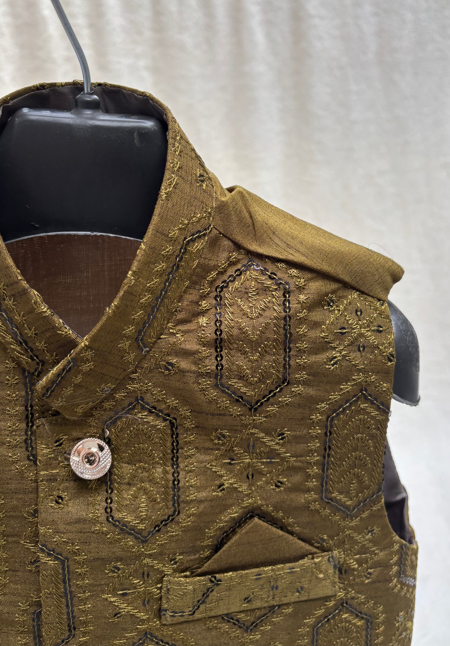 Mehandi Green Embroidered Waistcoat (101)