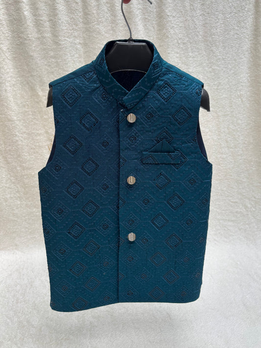 Zinc Blue Embroidered Waistcoat