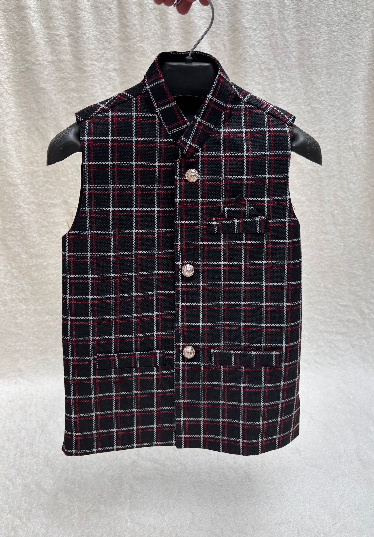 Jute Black Checkered Waistcoat