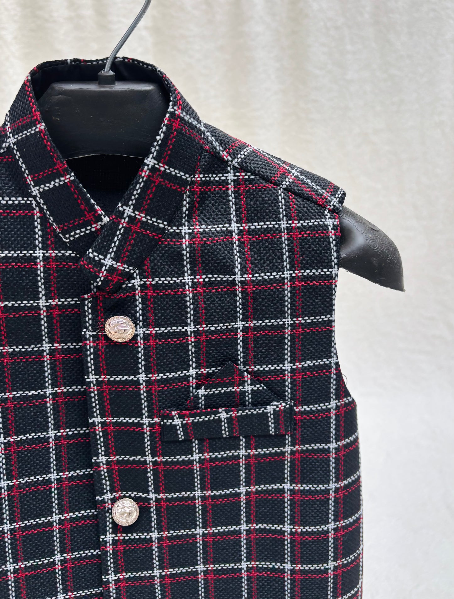 Jute Black Checkered Waistcoat