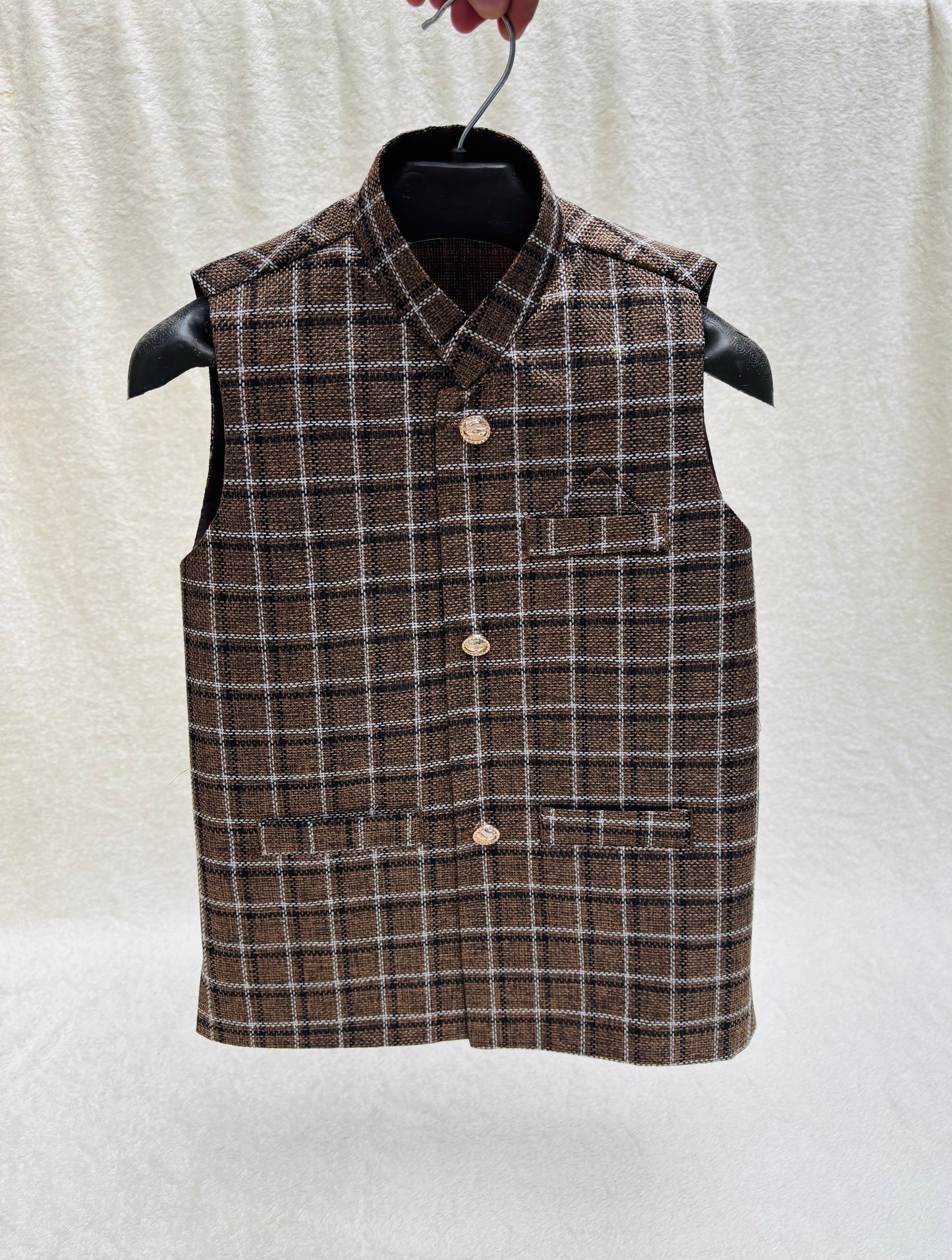 Jute Brown Checkered Waistcoat
