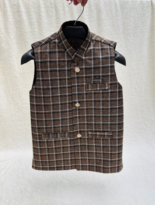 Jute Brown Checkered Waistcoat