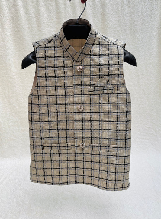 Jute Beige Checkered Waistcoat