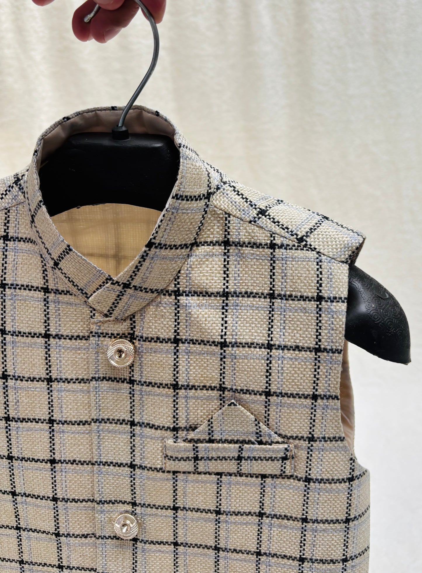 Jute Beige Checkered Waistcoat