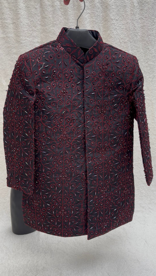 Maroon Sherwani Hand Worked