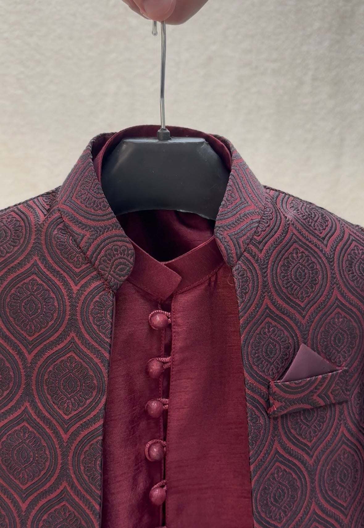 Maroon Self Sherwani Suit