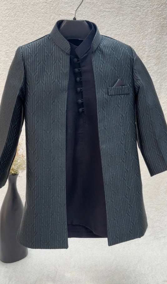 Green Self Sherwani Suit