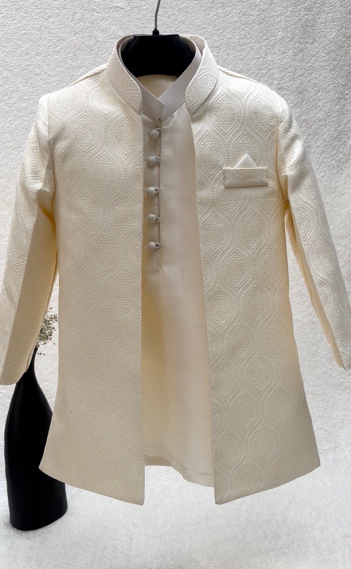Cream Self Sherwani Suit