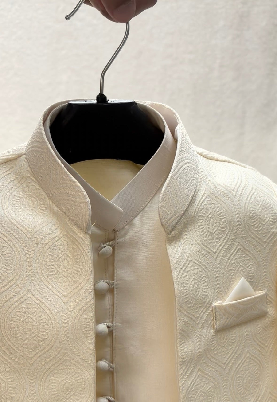 Cream Self Sherwani Suit