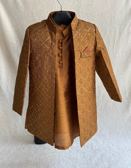 Mustard Embroidered Sherwani Suit
