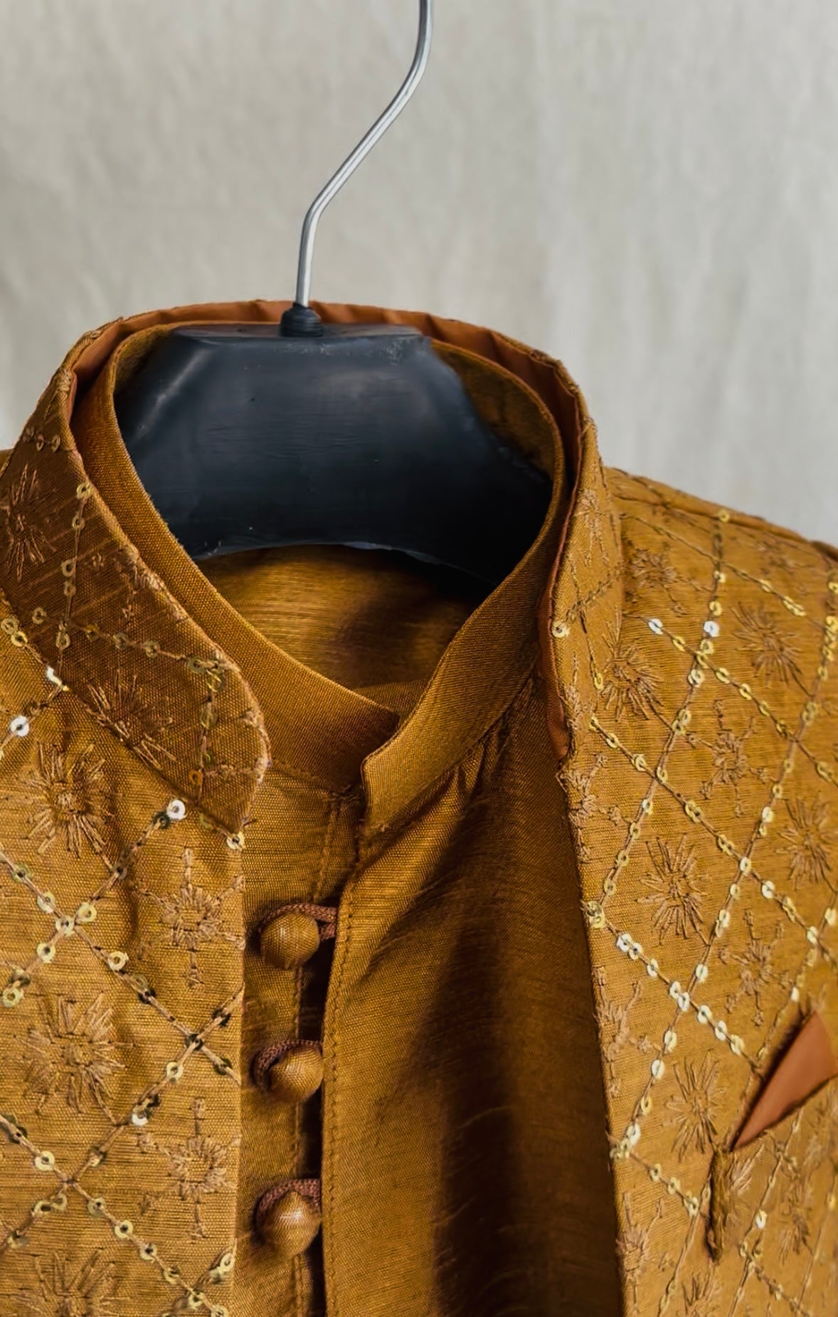 Mustard Embroidered Sherwani Suit