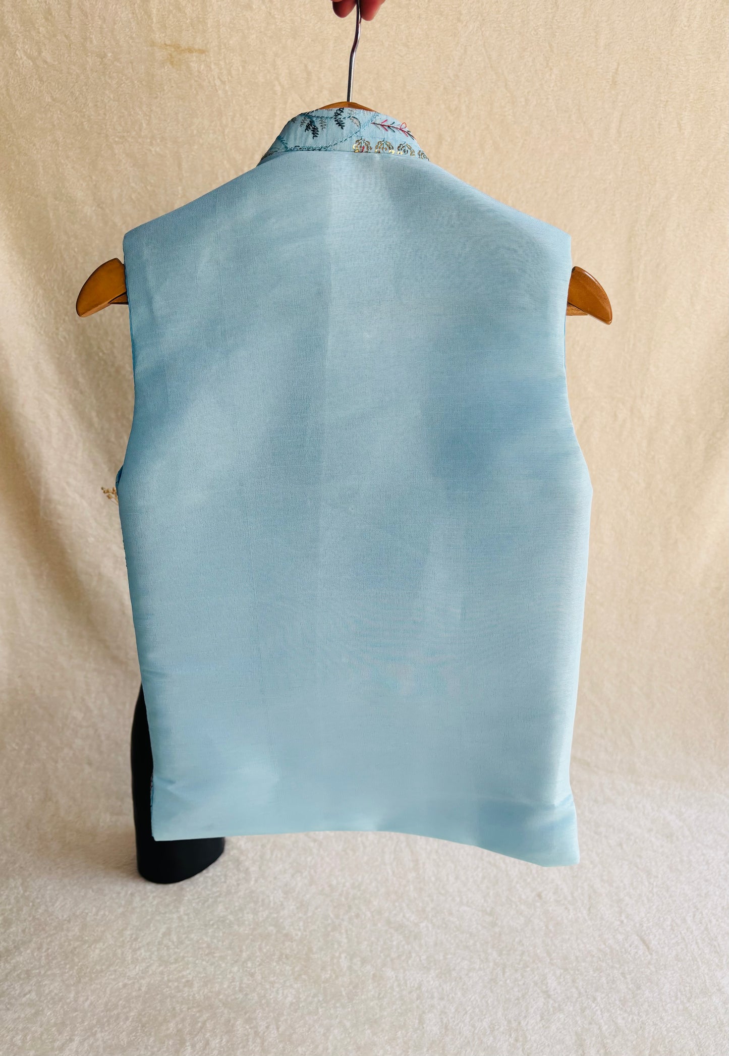 Light Blue Floral Embroidered Waistcoat