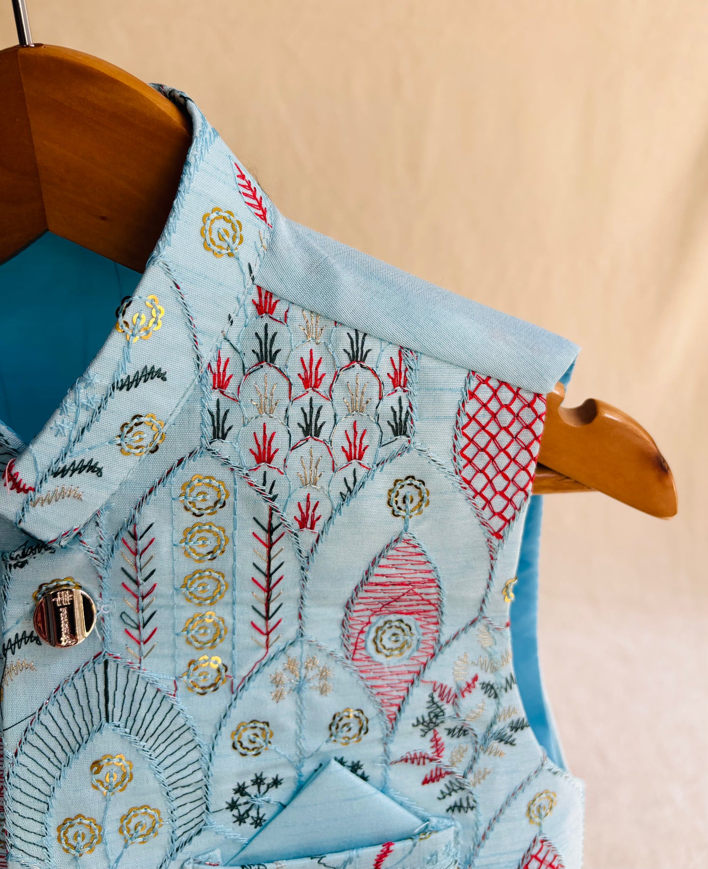 Light Blue Floral Embroidered Waistcoat