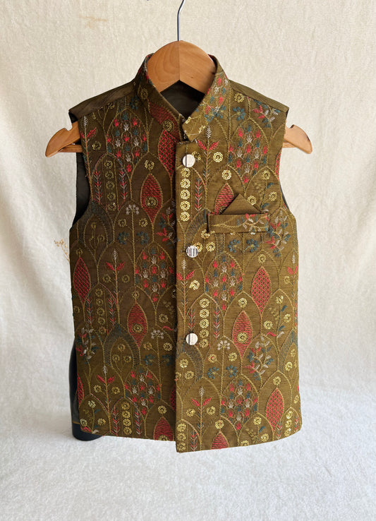 Mehandi Floral Embroidered Waistcoat