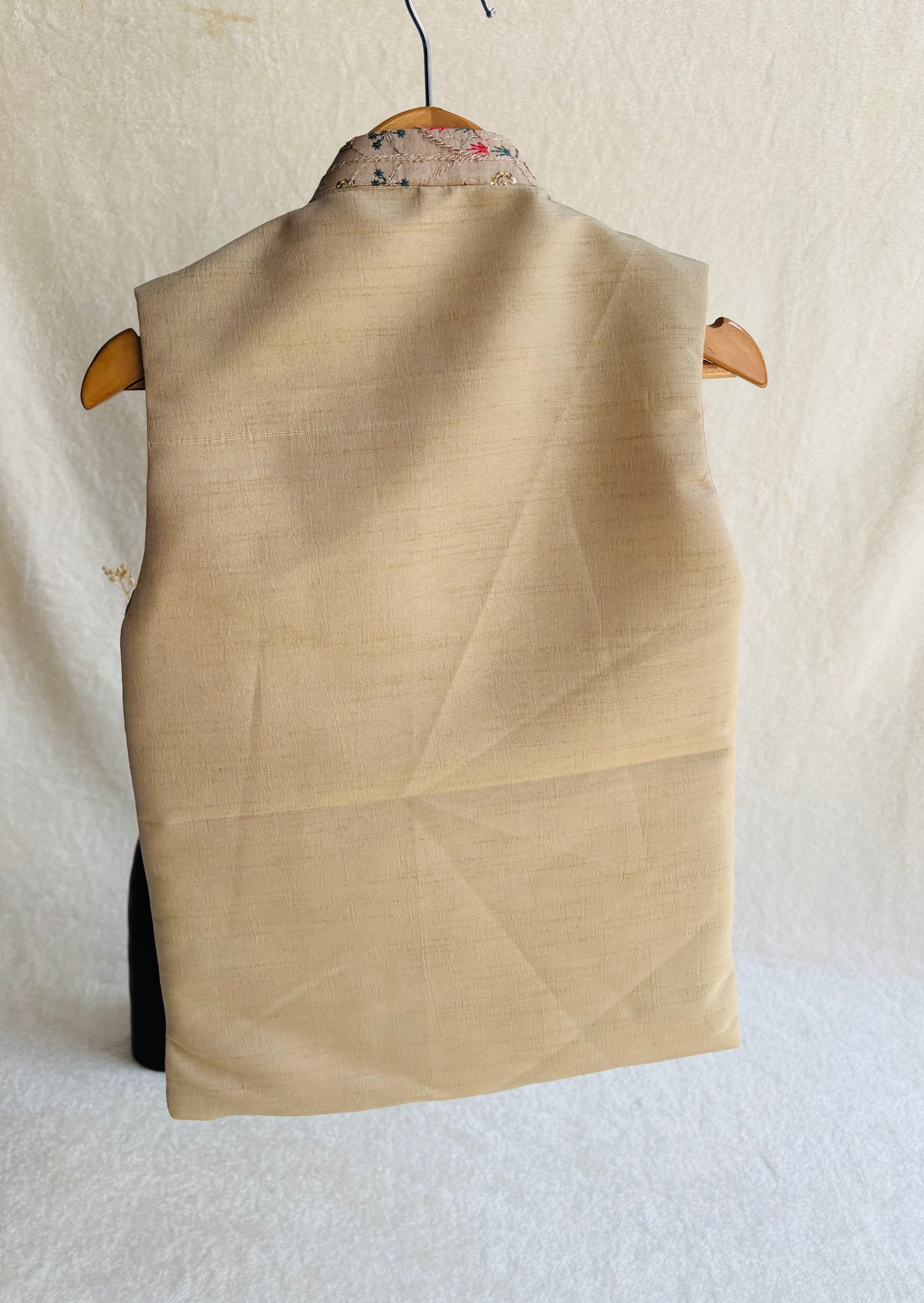 Beige Floral Embroidered Waistcoat