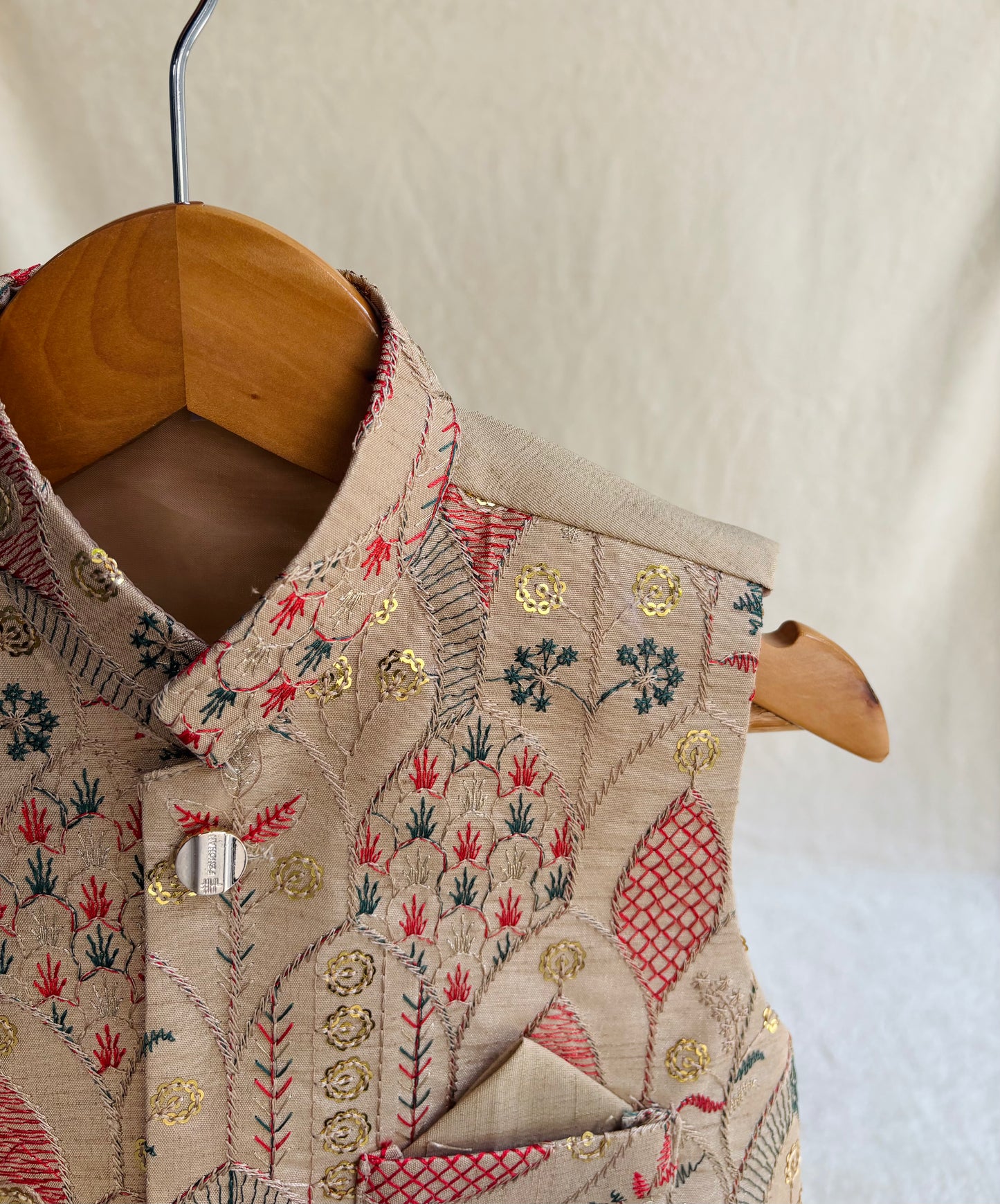 Beige Floral Embroidered Waistcoat
