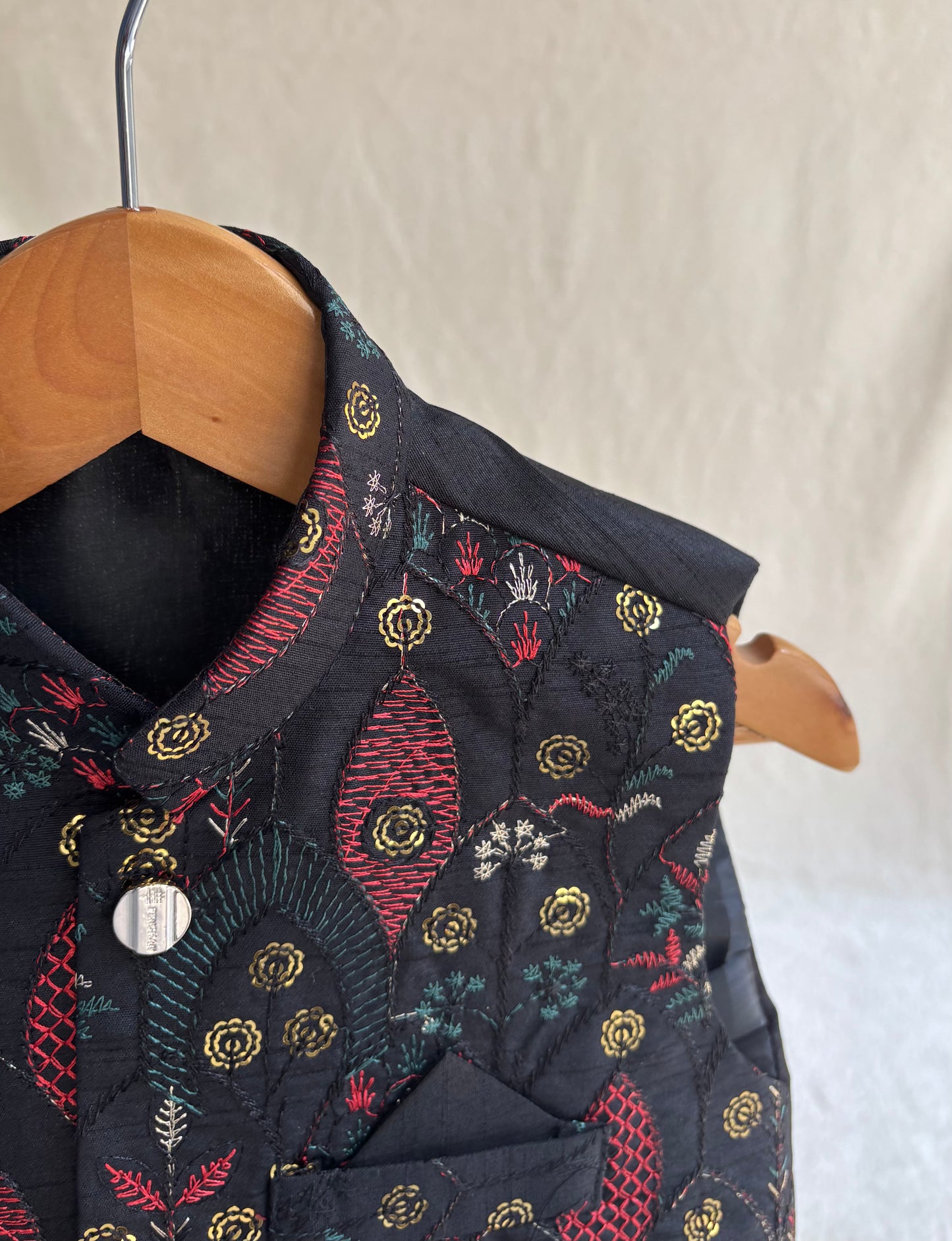 Black Floral Embroidered Waistcoat