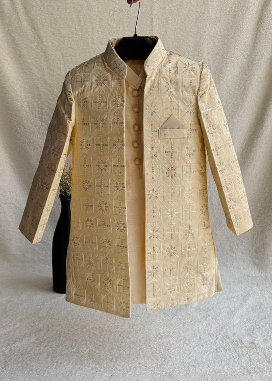 Cream Embroidered Sherwani Suit